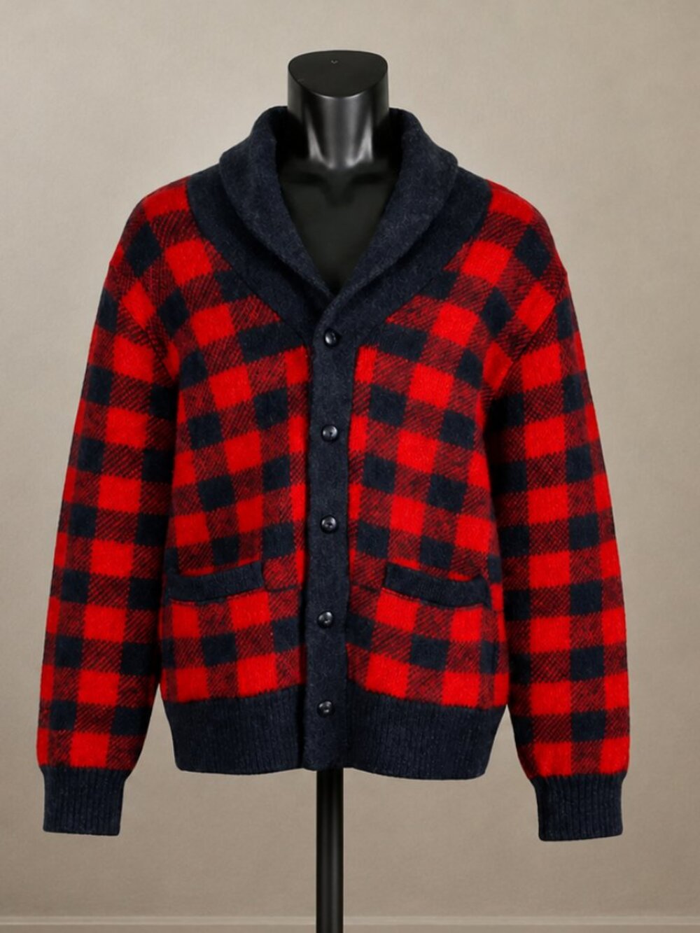 J Crew Mens Lambswool Buffalo Plaid Cardigan Sweater Preppy Cabincore Size L